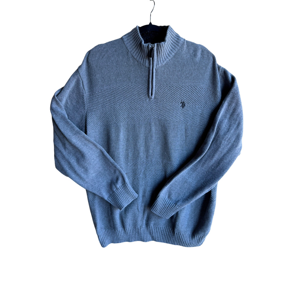 U.S. Polo Assn. Men's Vintage Ribbed Collar Sweater 1/4 Quarter Zip Gray Size XL